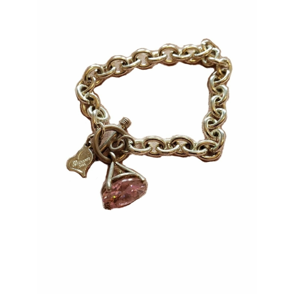 The Giftcraft Silver Chain Toggle Bracelet with Pink Crystal Charm Pendant